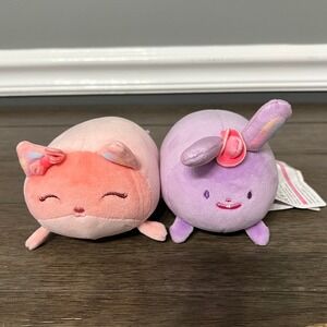 Mewaii Plush Set Pink Cat & Purple Bunny Stuffed Animal Pillow Pals Kid's